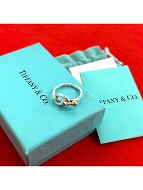 Tiffany & Co Box Love Knot Ring 925 Sterling Silver Gold No 9